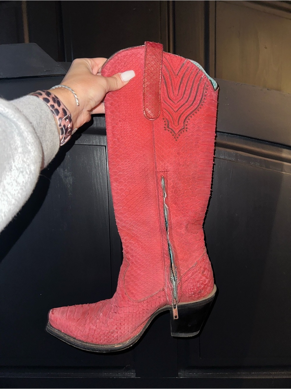 Corral Red Python Over-the-Knee Snip Toe Boot - Picture 2 of 5